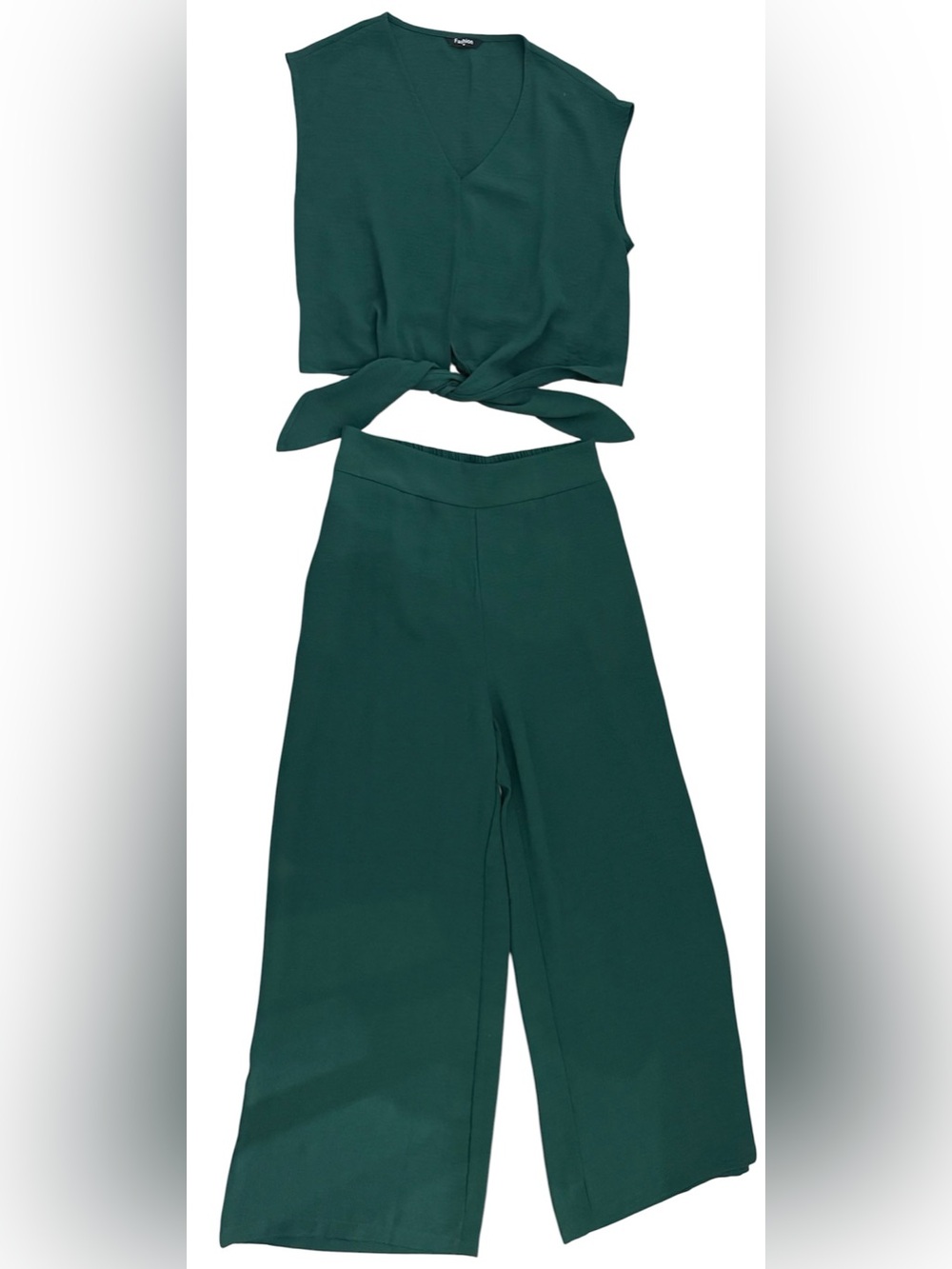 Amazon Dark Teal Tie-Front Crop Top & Wide-Leg Pants Set